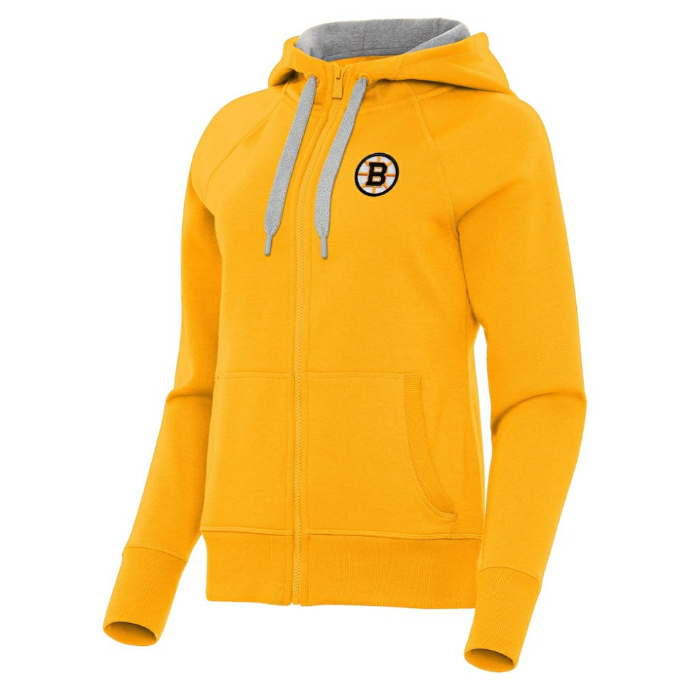 Boston Bruins Antigua Women's Victory Full-Zip Hoodie Gold