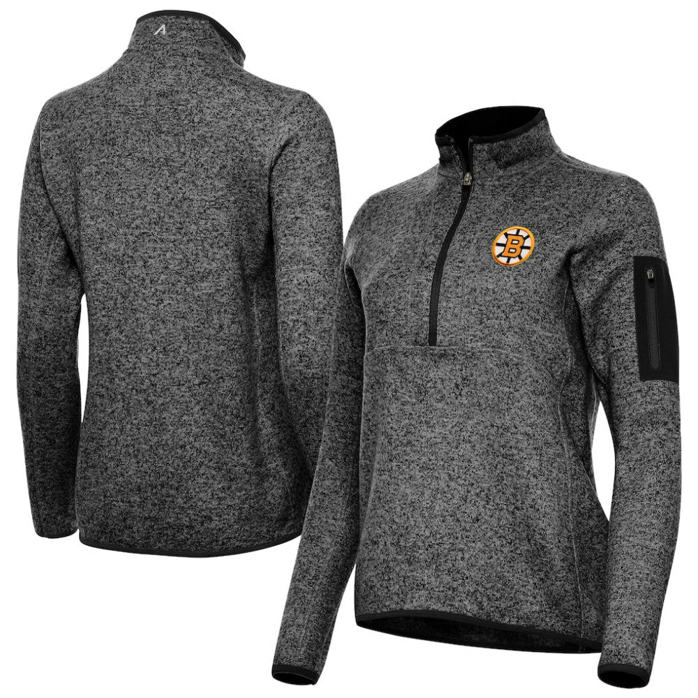 Boston Bruins Antigua Women's Fortune Half-Zip Pullover Heather Black