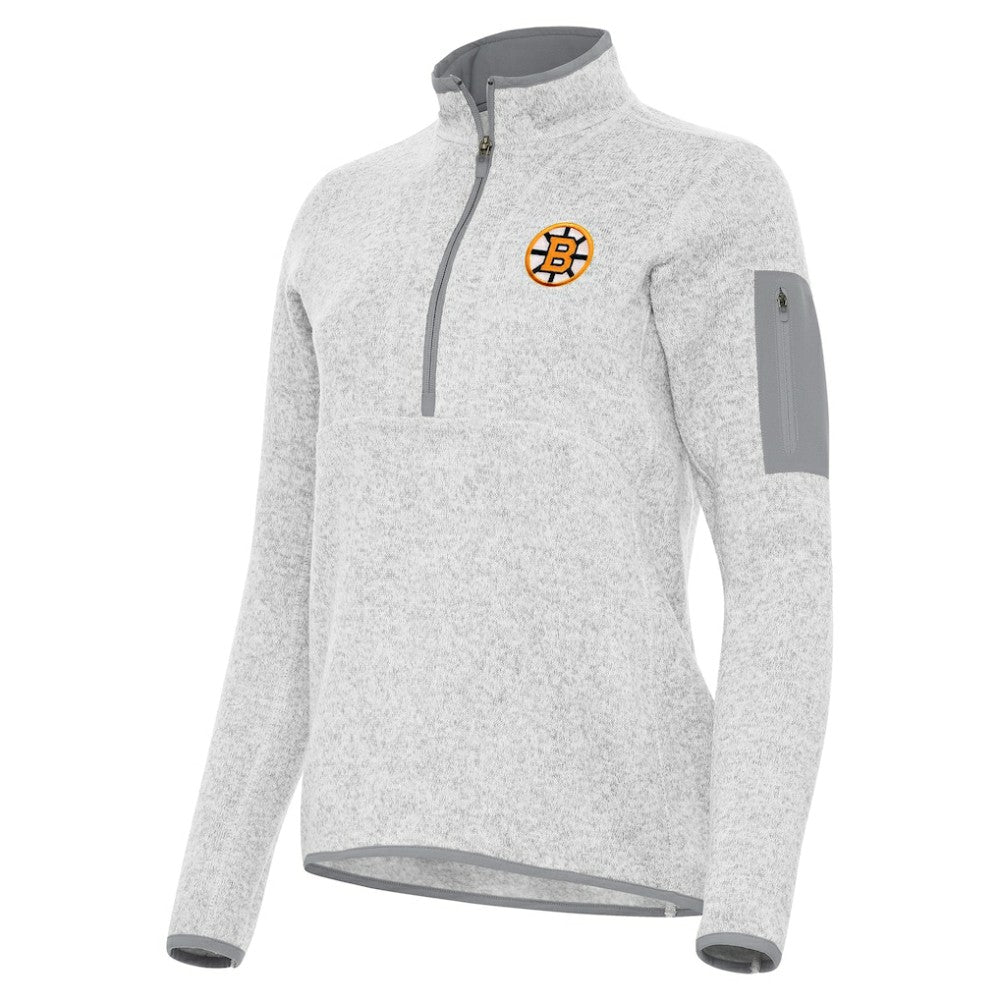 Boston Bruins Antigua Women's Fortune Half-Zip Pullover Heather Gray