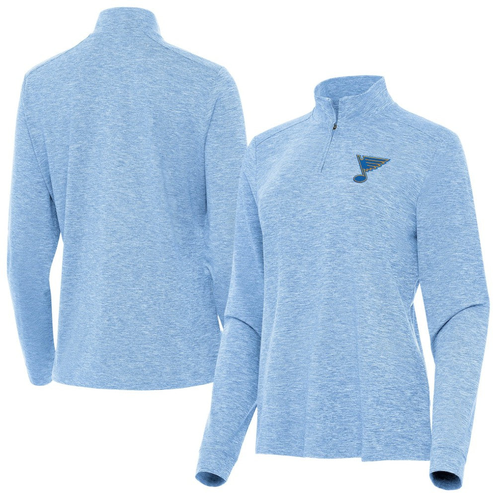 St. Louis Blues - Antigua Mentor Long Sleeve Quarter-Zip Mock Polo Heather Blue