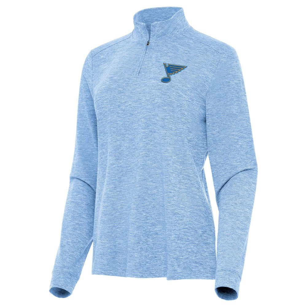 St. Louis Blues - Antigua Mentor Long Sleeve Quarter-Zip Mock Polo Heather Blue