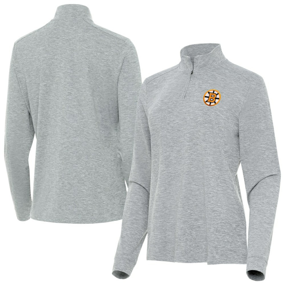 Boston Bruins Antigua Mentor Long Sleeve Quarter-Zip Mock Polo Heather Gray