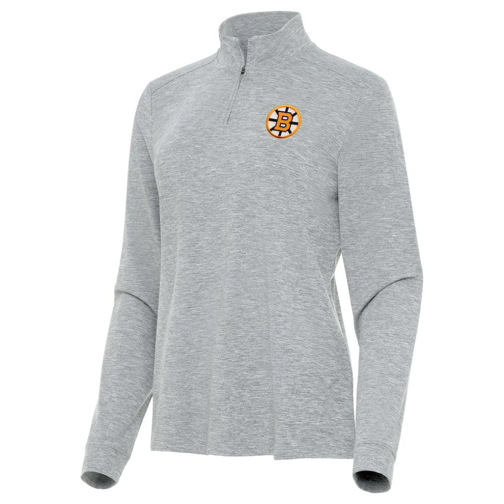 Boston Bruins Antigua Mentor Long Sleeve Quarter-Zip Mock Polo Heather Gray