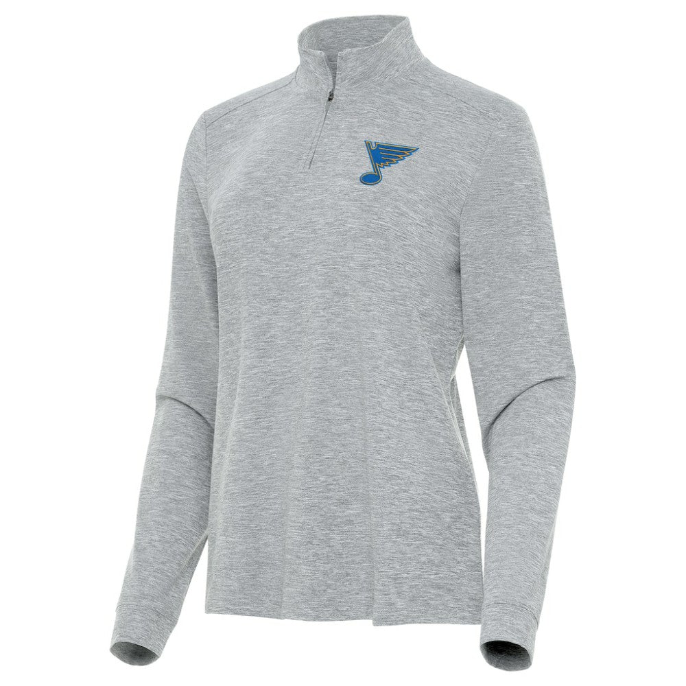 St. Louis Blues - Antigua Mentor Long Sleeve Quarter-Zip Mock Polo Heather Gray