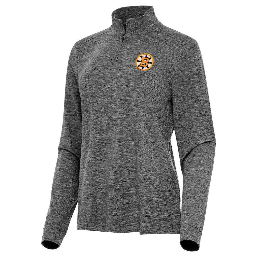 Boston Bruins Antigua Mentor Long Sleeve Quarter-Zip Mock Polo Heather Black