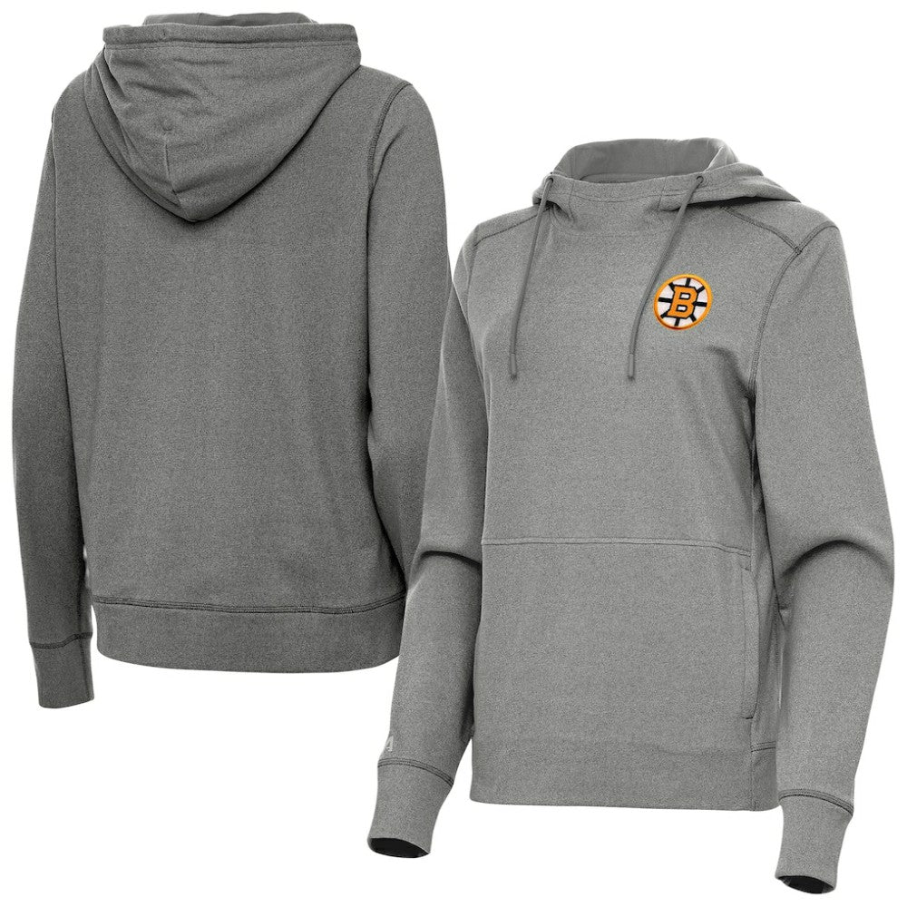 Boston Bruins Antigua Women's Justice Pullover Hoodie Heather Black