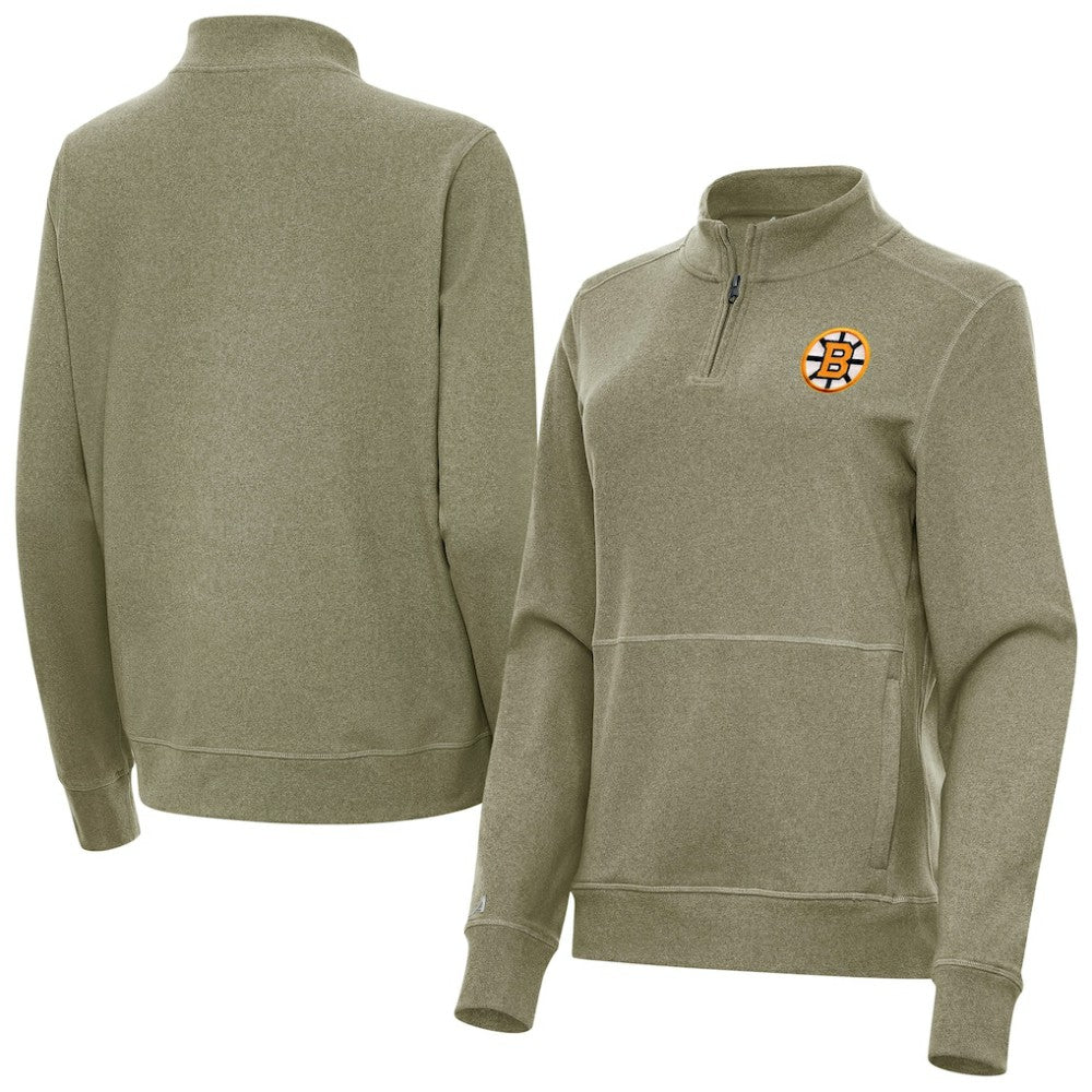 Boston Bruins Antigua Women's Crush Quarter-Zip Pullover Olive