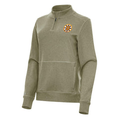 Boston Bruins Antigua Women's Crush Quarter-Zip Pullover Olive