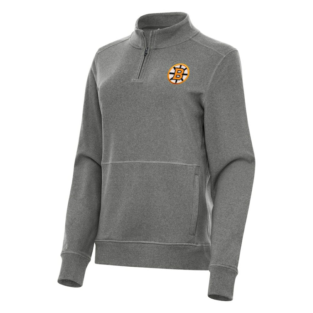 Boston Bruins Antigua Women's Crush Quarter-Zip Pullover Heather Black