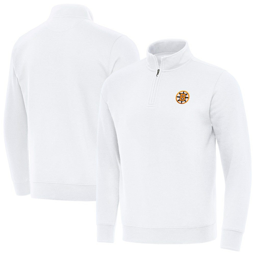 Boston Bruins Antigua Victory Quarter-Zip Pullover Top White