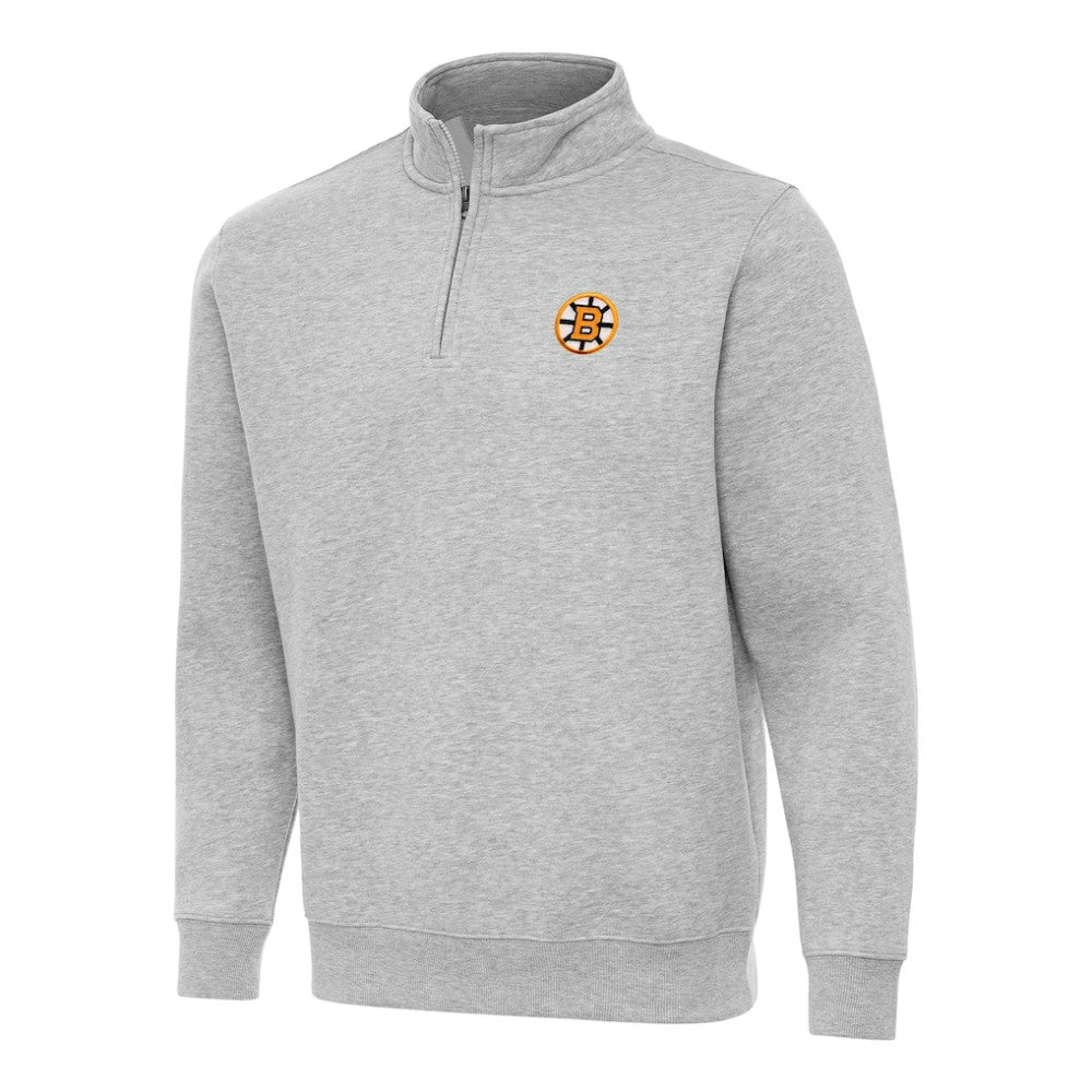 Boston Bruins Antigua Victory Quarter-Zip Pullover Top Heather Gray