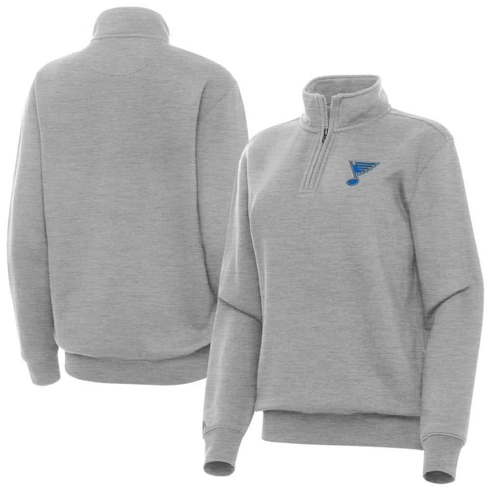 St. Louis Blues - Antigua Women's Victory Quarter-Zip Pullover Top Heather Gray