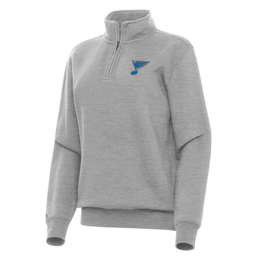 St. Louis Blues - Antigua Women's Victory Quarter-Zip Pullover Top Heather Gray