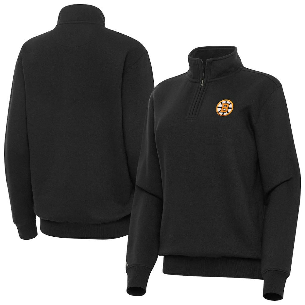 Boston Bruins Antigua Women's Victory Quarter-Zip Pullover Top Black