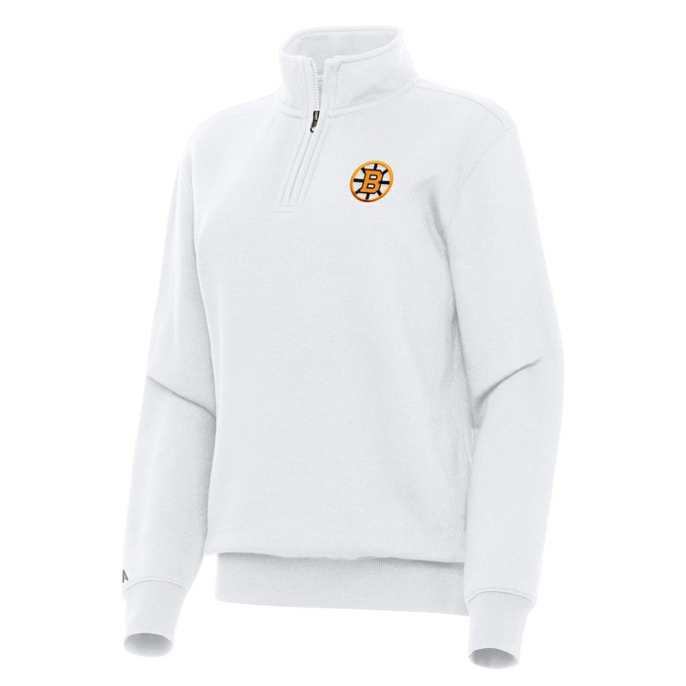 Boston Bruins Antigua Women's Victory Quarter-Zip Pullover Top White