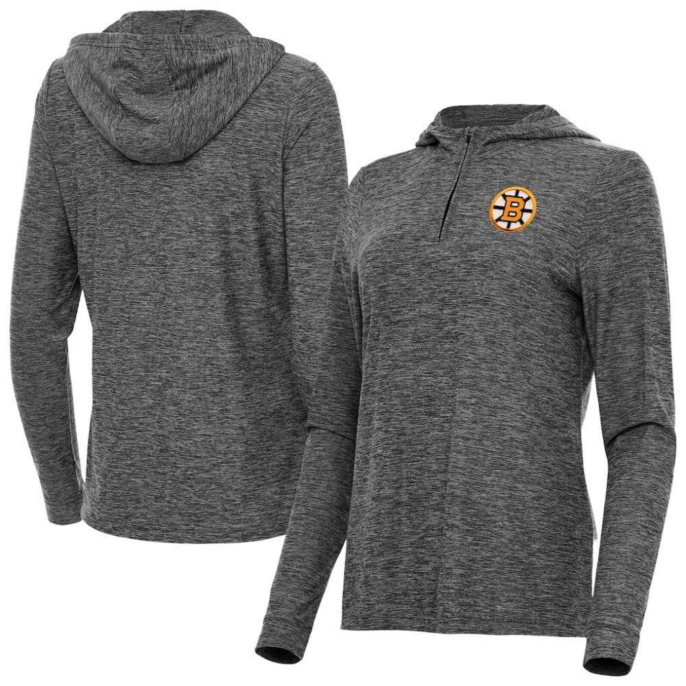Boston Bruins Antigua Women's Daybreak Quarter-Zip Hoodie Heather Black