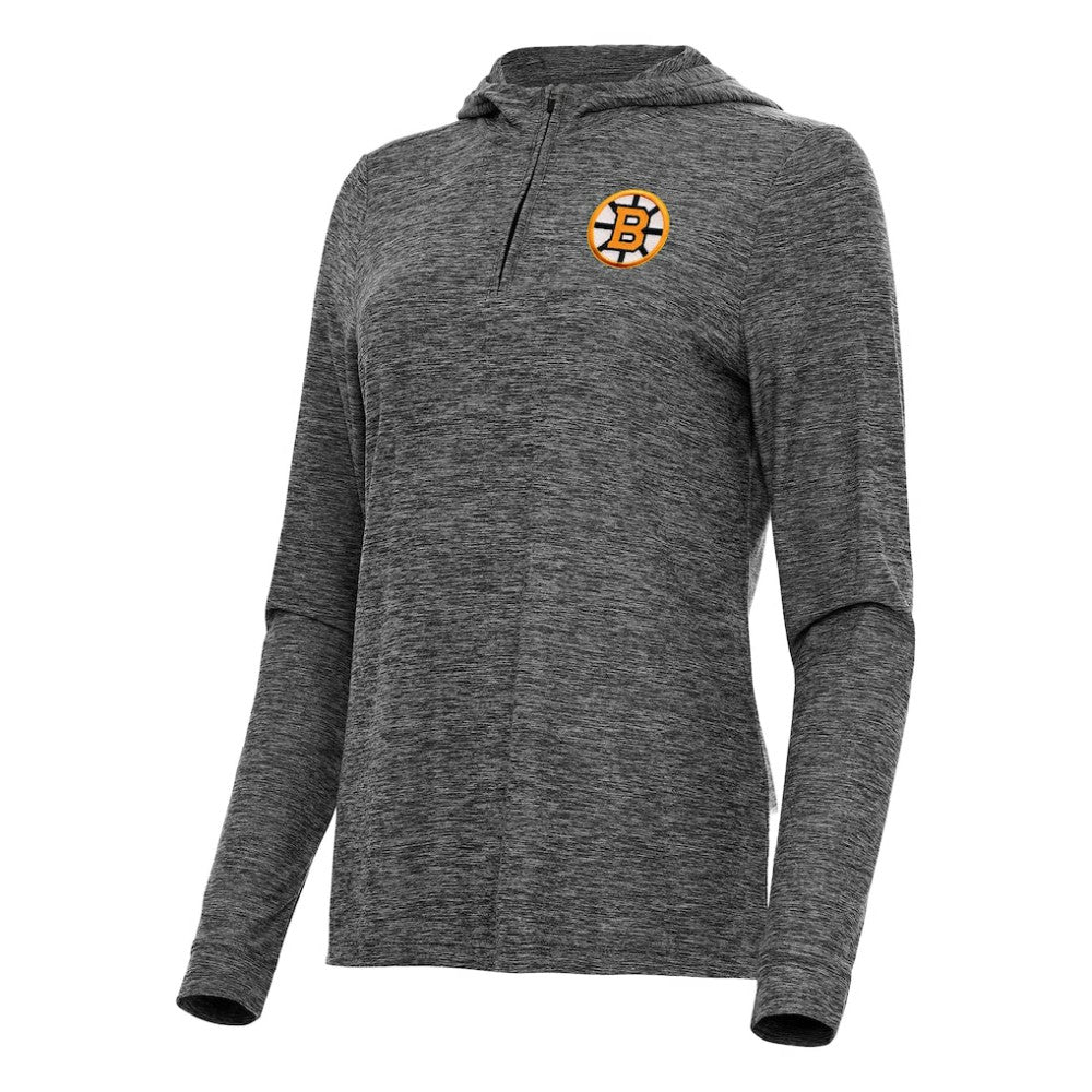 Boston Bruins Antigua Women's Daybreak Quarter-Zip Hoodie Heather Black