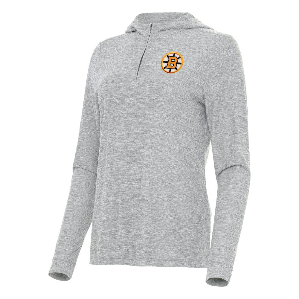 Boston Bruins Antigua Women's Daybreak Quarter-Zip Hoodie Heather Gray