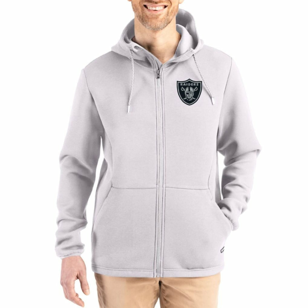 Las Vegas Raiders Cutter & Buck Roam Epic Comfort Recycled Full-Zip Hoodie Jacket Gray - NFL