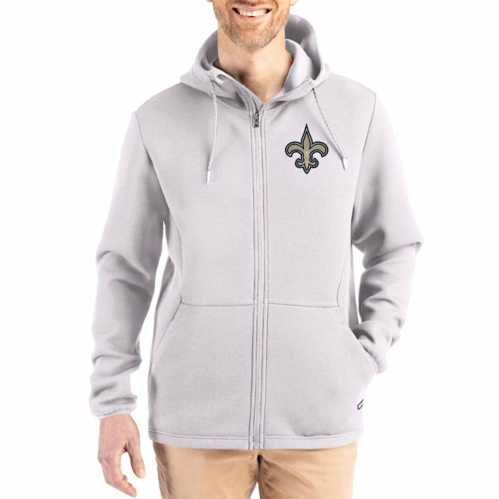 New Orleans Saints Cutter & Buck Roam Epic Comfort Recycled Full-Zip Hoodie Jacket Gray - NFL