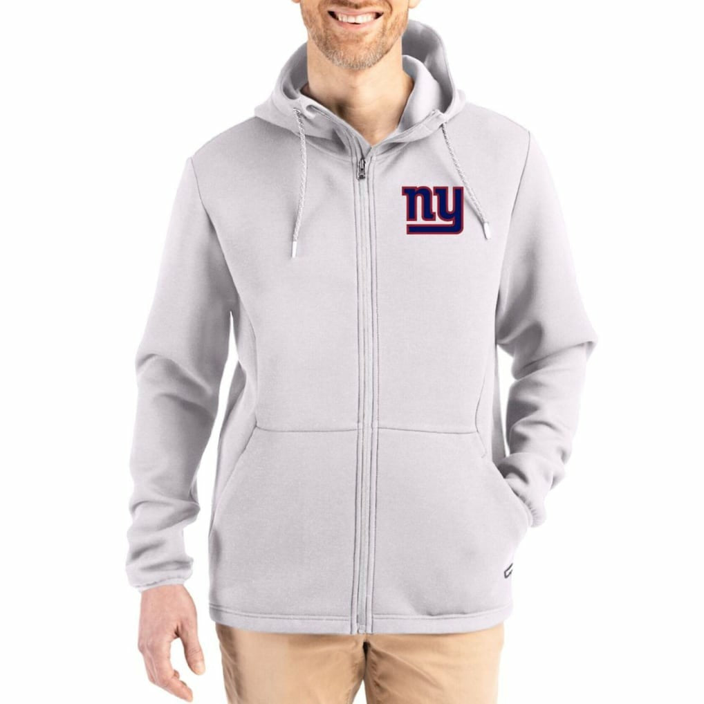 New York Giants Cutter & Buck Roam Epic Comfort Recycled Full-Zip Hoodie Jacket Gray - NFL
