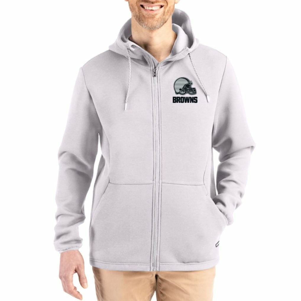 Cleveland Browns Cutter & Buck Roam Epic Comfort Recycled Full-Zip Hoodie Jacket Gray - NFL