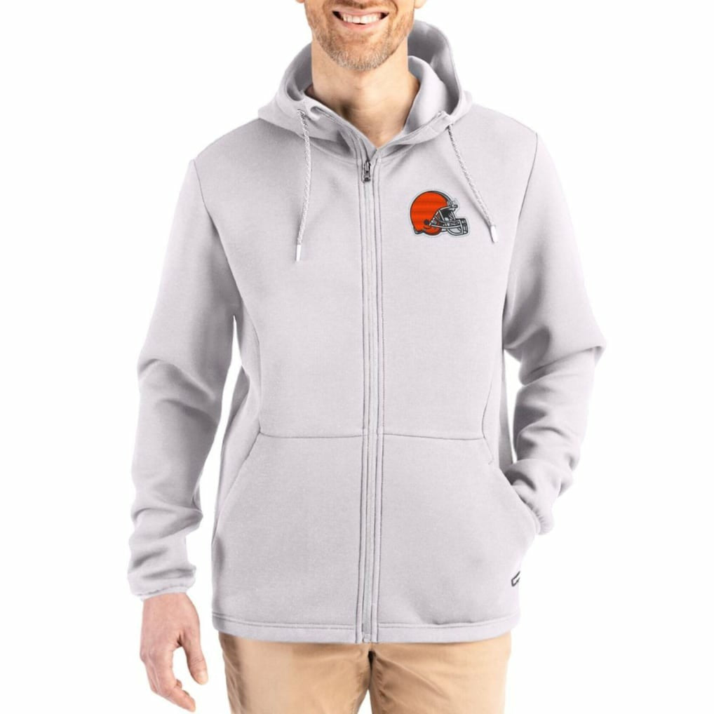 Cleveland Browns Cutter & Buck Roam Epic Comfort Recycled Full-Zip Hoodie Jacket Gray - NFL