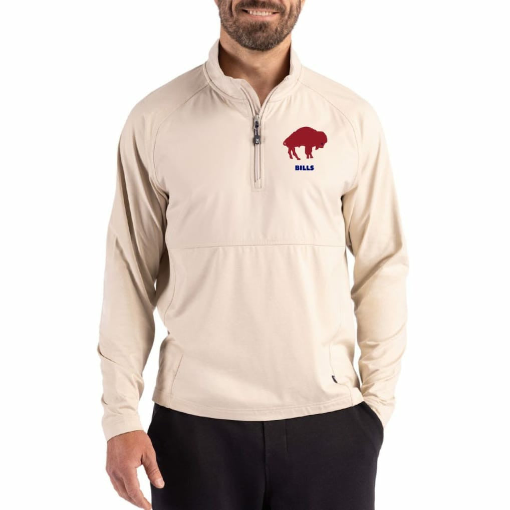 Buffalo Bills Cutter & Buck Adapt Eco Knit Hybrid Recycled Quarter-Zip Jacket Light Brown - NFL