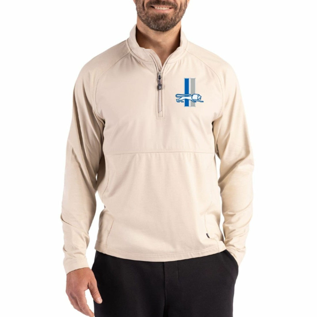 Detroit Lions Cutter & Buck Adapt Eco Knit Hybrid Recycled Quarter-Zip Jacket Light Brown - NFL