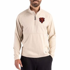 Chicago Bears Cutter & Buck Adapt Eco Knit Hybrid Recycled Quarter-Zip Jacket Light Brown - NFL