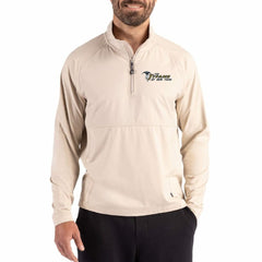 New York Jets Cutter & Buck Adapt Eco Knit Hybrid Recycled Quarter-Zip Jacket Light Brown - NFL