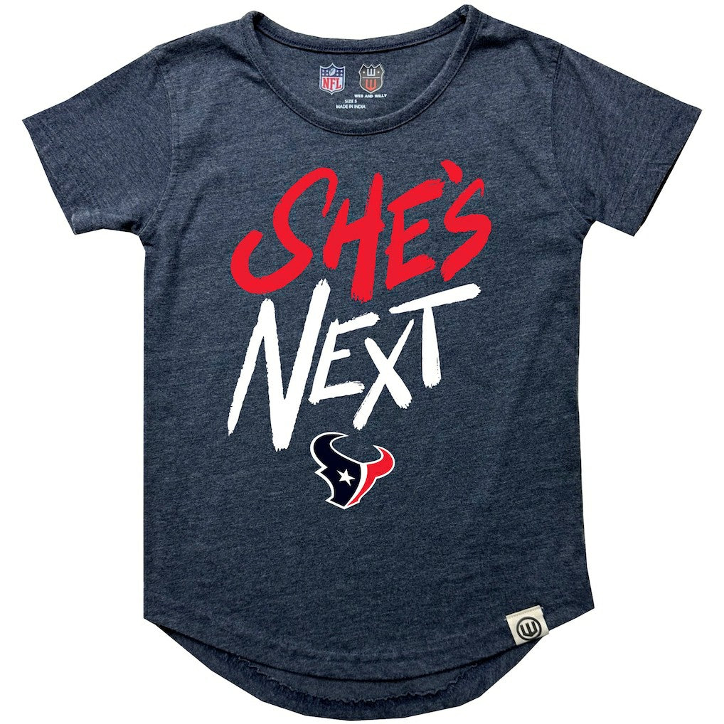 Houston Texans Wes & Willy Girls Youth She's Next Garment Washed T-Shirt Navy - NFL