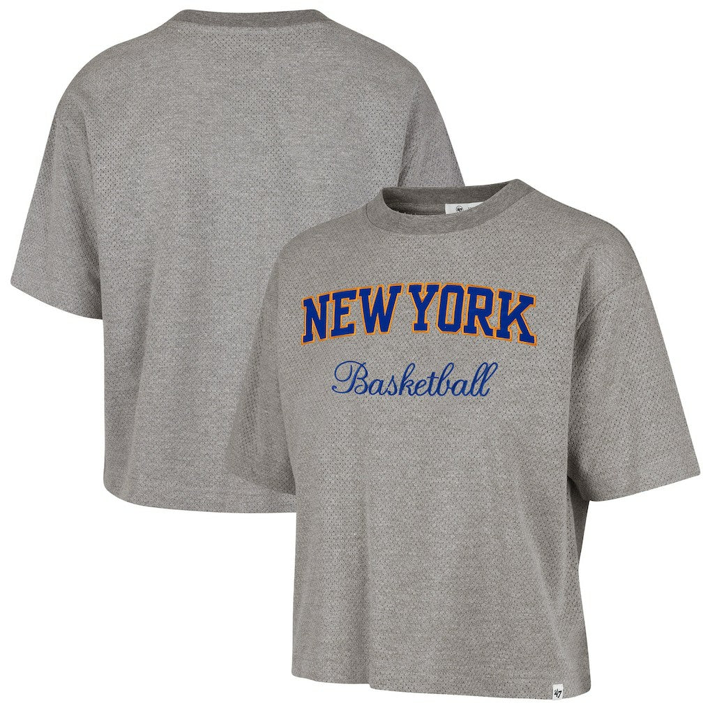 47 brand - New York Knicks '47 Women's Pivot Drop Needle Cropped T-Shirt - Gray