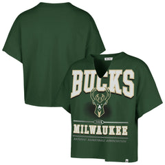 47 brand - Milwaukee Bucks '47 Women's Elation Oversized Notch Neck T-Shirt - Hunter Green