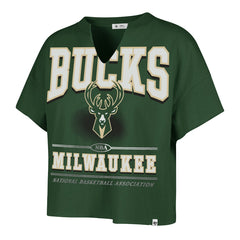 47 brand - Milwaukee Bucks '47 Women's Elation Oversized Notch Neck T-Shirt - Hunter Green