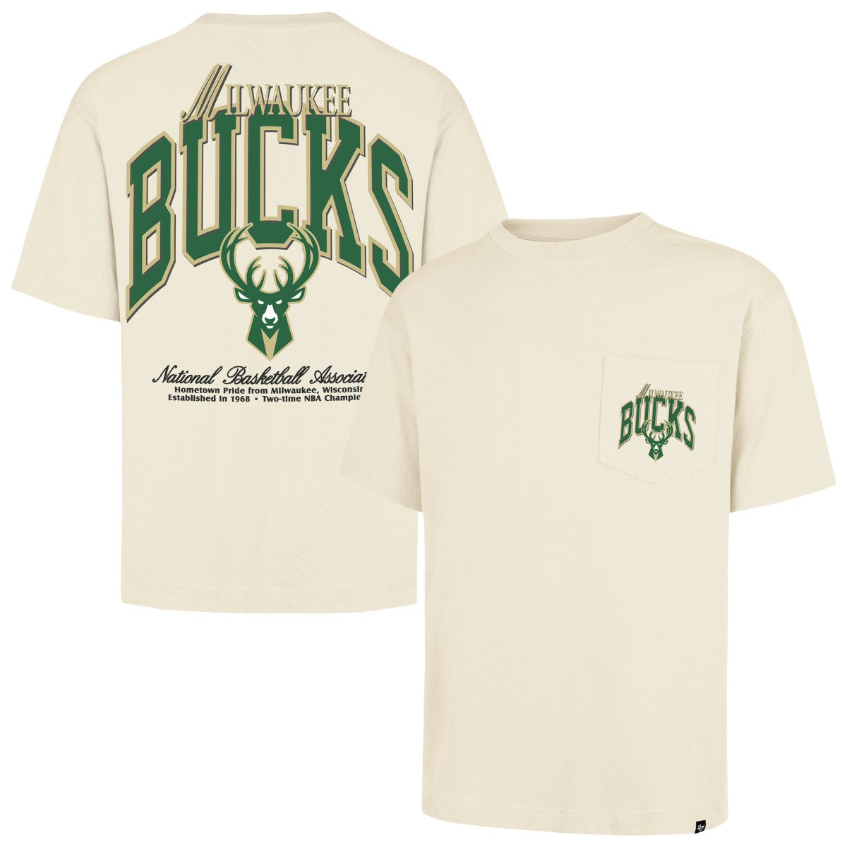 47 brand - Milwaukee Bucks '47 Unisex Crossover Collection Foundation Pocket T-Shirt - Cream