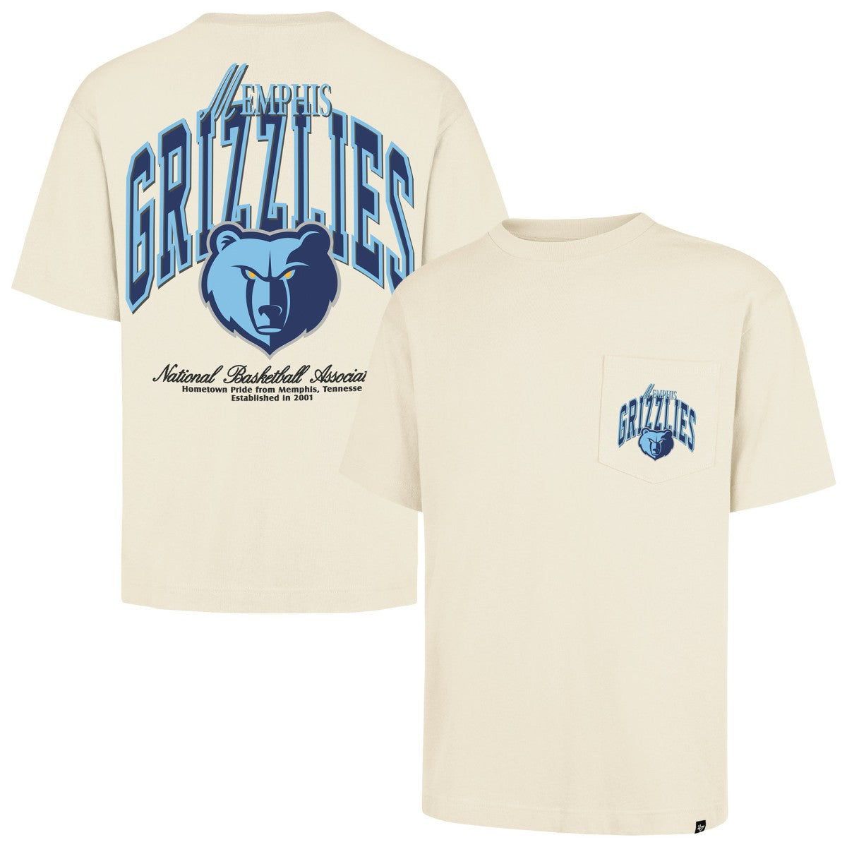 47 brand - Memphis Grizzlies '47 Unisex Crossover Collection Foundation Pocket T-Shirt - Cream