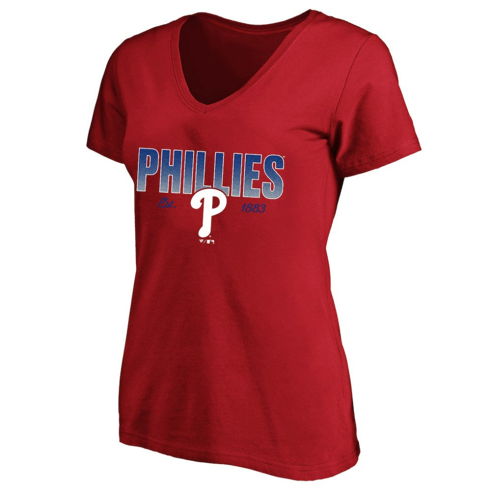 Philadelphia Phillies Profile Women's Plus Size Wordmark V-Neck T-Shirt Clearance