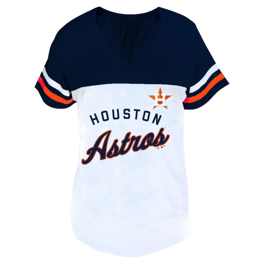Houston Astros Profile Women's Plus Size Two-Stripe V-Neck T-Shirt Lifestyle