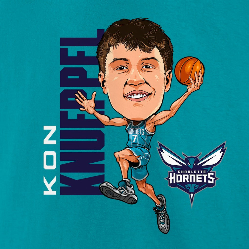 NBA - Kon Knueppel Charlotte Hornets Caricature T-Shirt - Teal