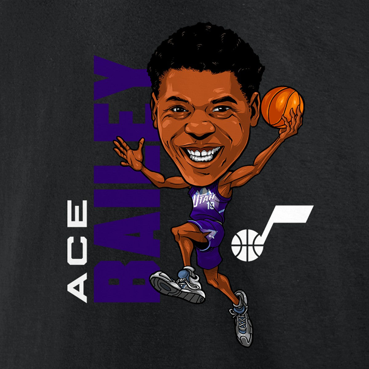NBA - Ace Bailey Utah Jazz Caricature T-Shirt - Black