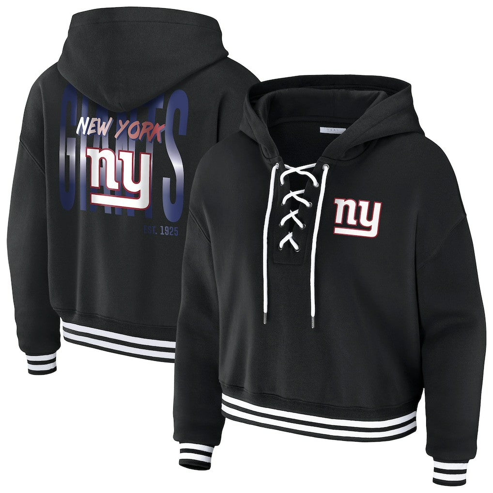 New York Giants WEAR by Erin Andrews Women's Lace-Up Fleece Hoodie Black - NFL