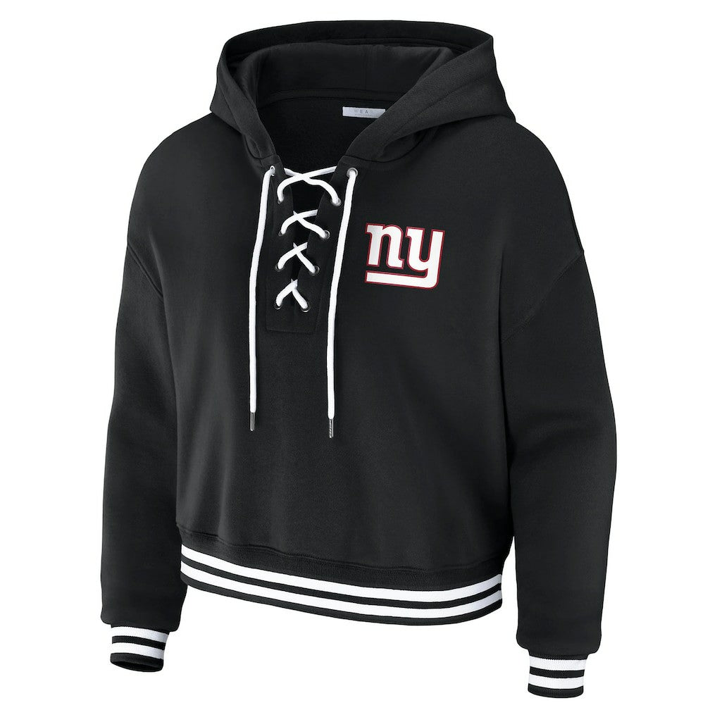 New York Giants WEAR by Erin Andrews Women's Lace-Up Fleece Hoodie Black - NFL