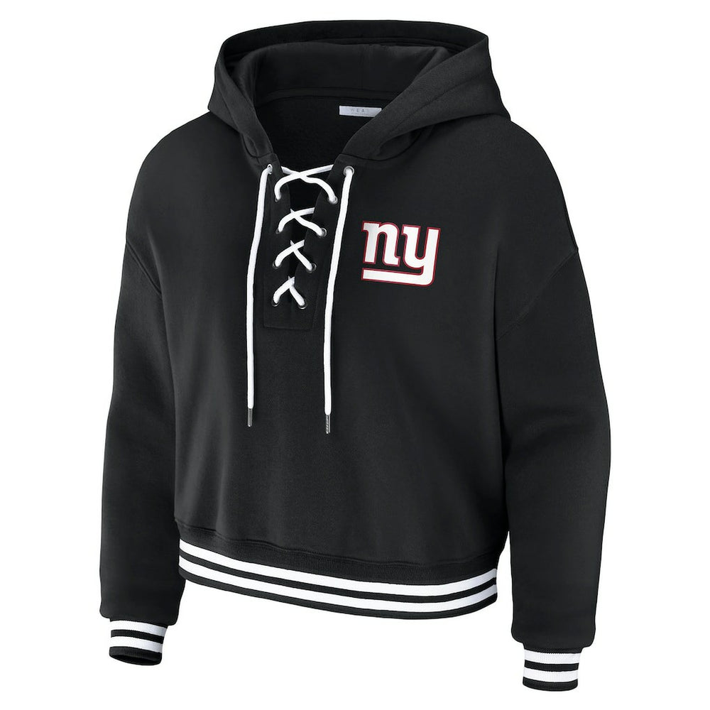 New York Giants WEAR by Erin Andrews Women's Lace-Up Fleece Hoodie Black - NFL