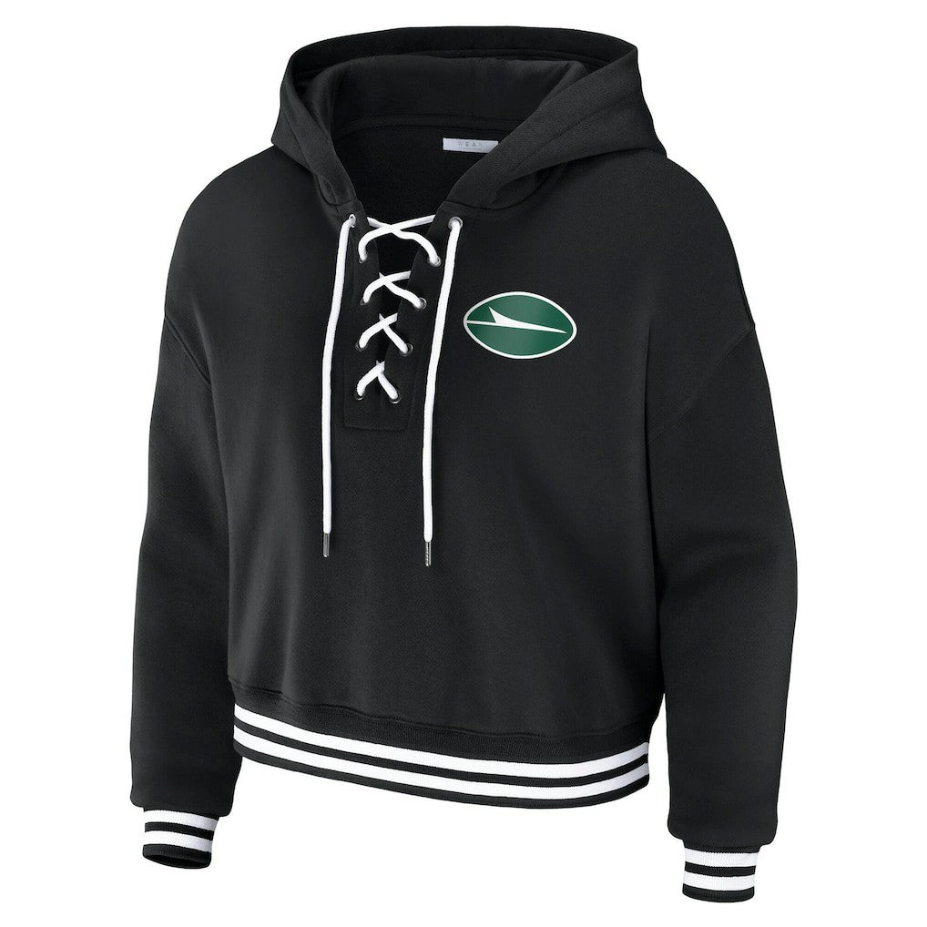 New York Jets WEAR by Erin Andrews Women's Lace-Up Fleece Hoodie Black - NFL