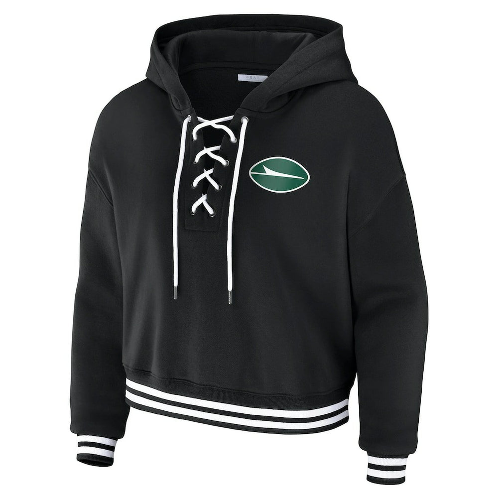 New York Jets WEAR by Erin Andrews Women's Lace-Up Fleece Hoodie Black - NFL