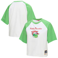 Philadelphia Phillies Mitchell & Ness Women's Cropped Raglan Mascot Boxy T-Shirt Clearance