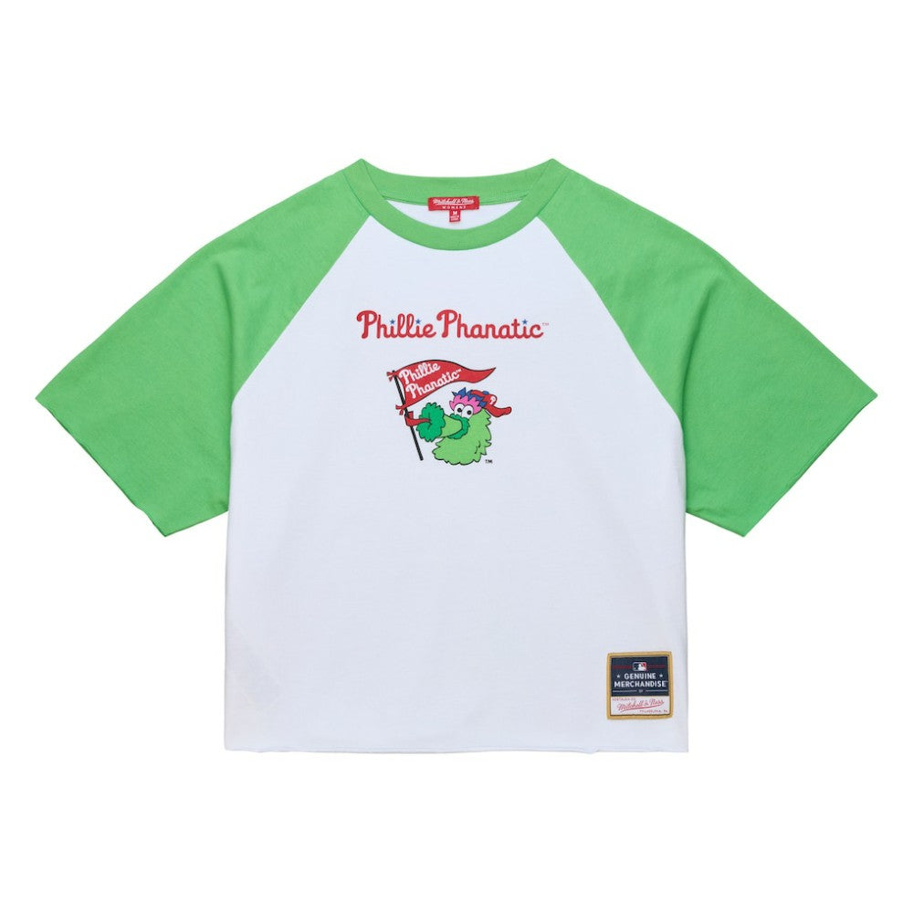 Philadelphia Phillies Mitchell & Ness Women's Cropped Raglan Mascot Boxy T-Shirt Clearance