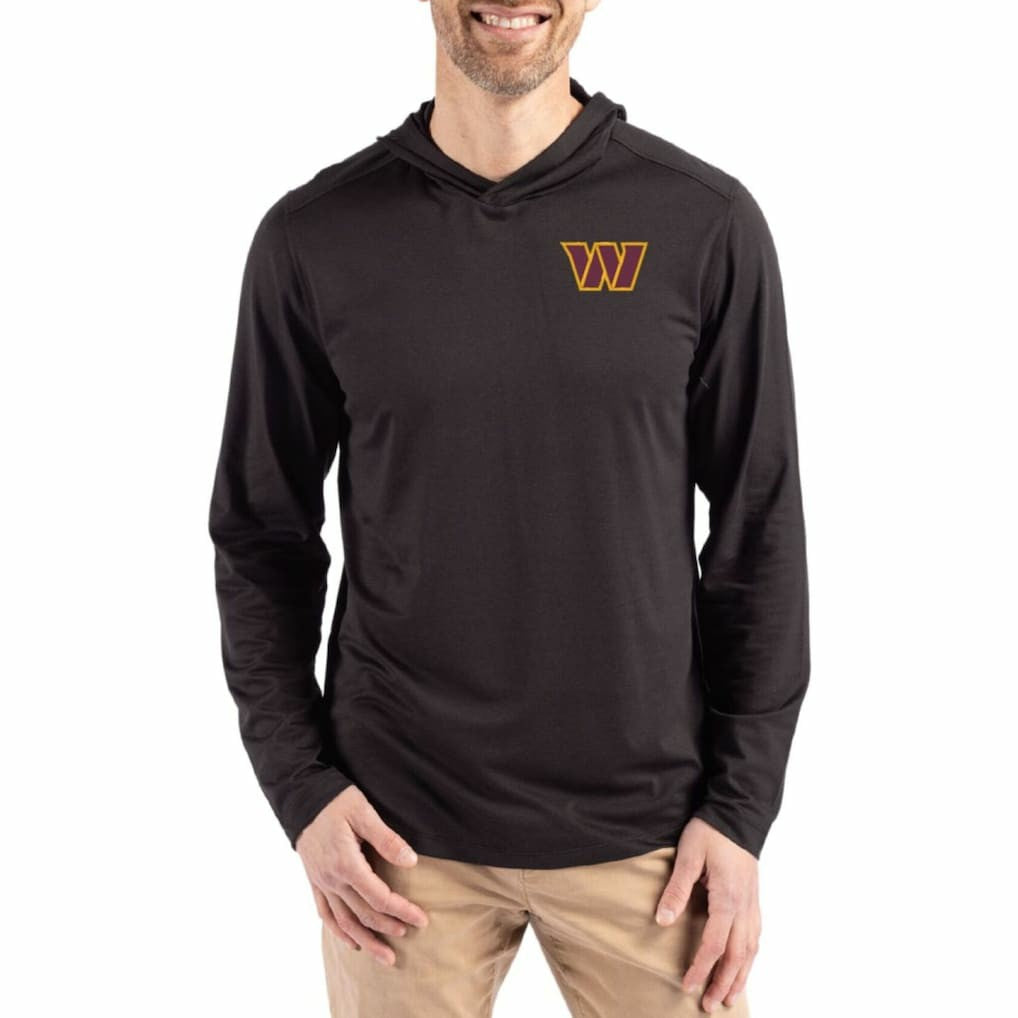 Washington Commanders Cutter & Buck Coastline Epic Comfort Eco Recycled Long Sleeve Hoodie T-Shirt Black - NFL