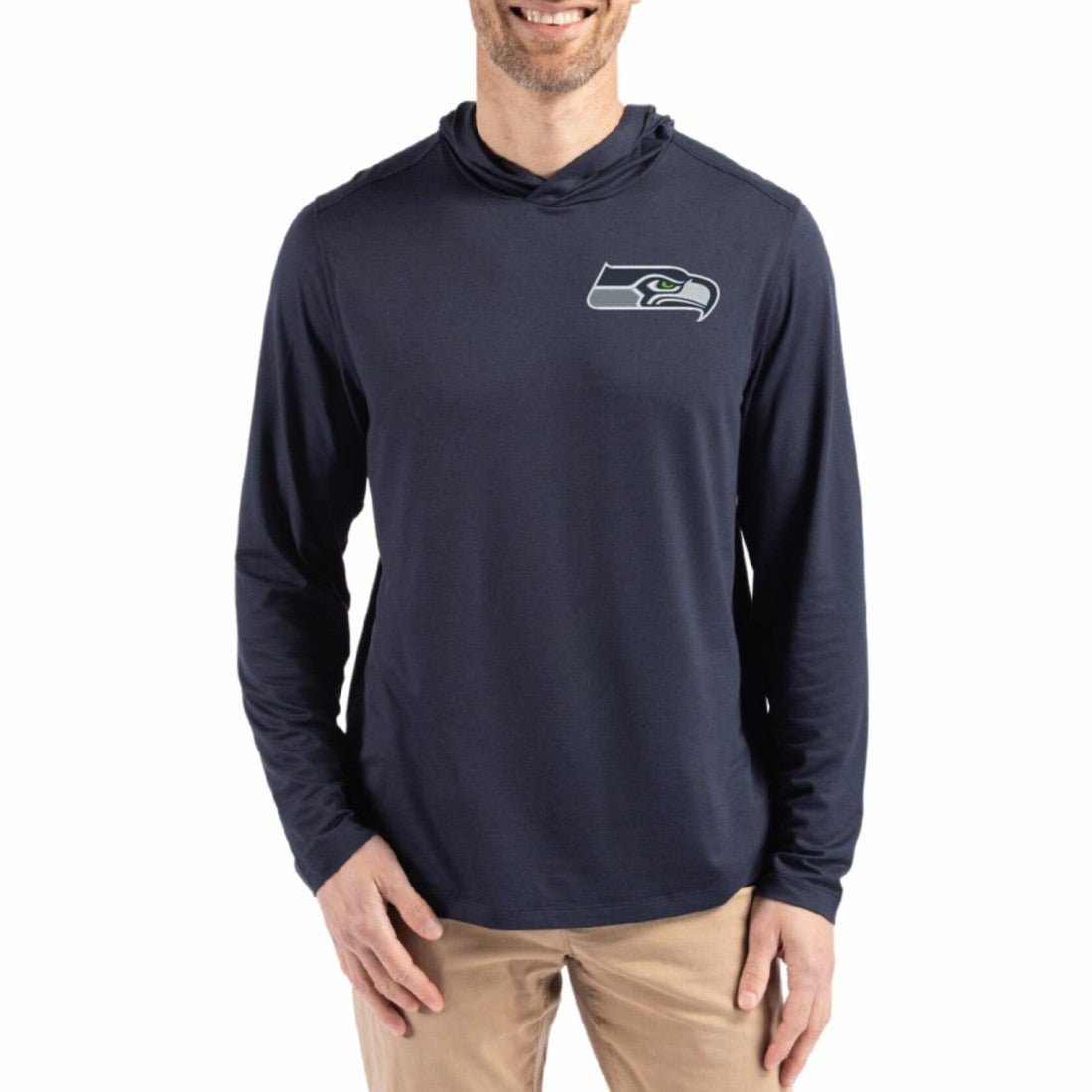 Seattle Seahawks Cutter & Buck Coastline Epic Comfort Eco Recycled Long Sleeve Hoodie T-Shirt Navy - NFL